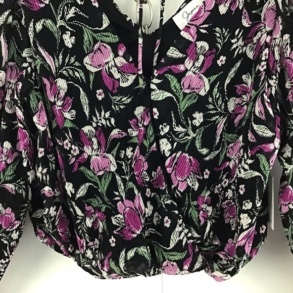 Japna x front v neck shear longsleeve floral print cropped elastic waist… - Picture 3 of 7